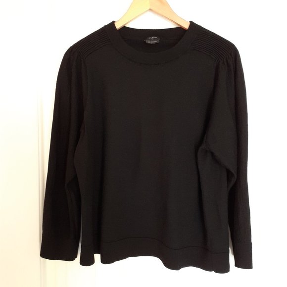 Talbots Merino Wool Crew Neck Sweater with Pleated Shoulders Black Size 2X - Picture 1 of 13